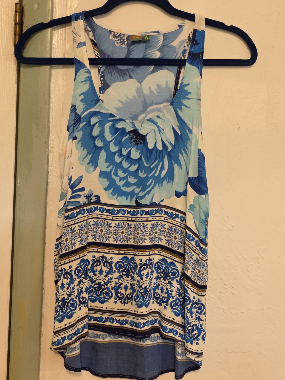 FARM Rio Blue & White Floral Sleeveless Tank